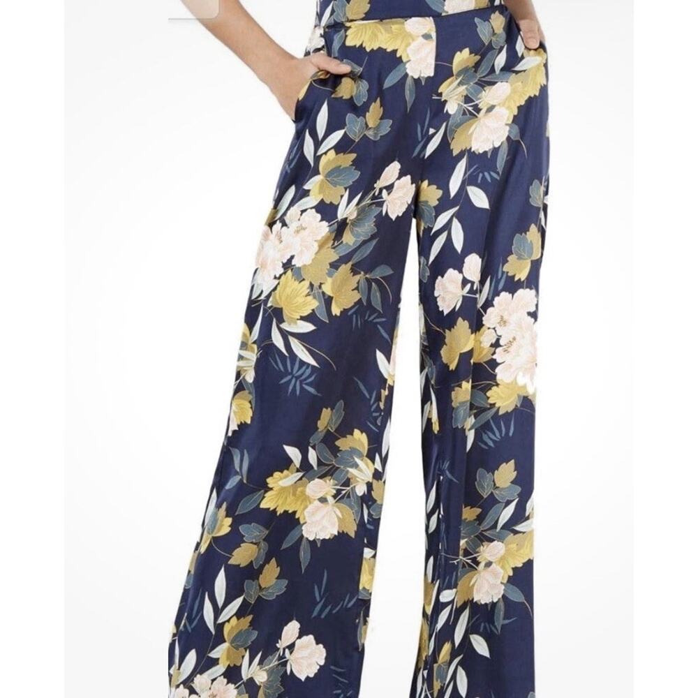 Lucy Paris Celine Floral Print High Rise Wide Leg Pants Career Womens Large Chic